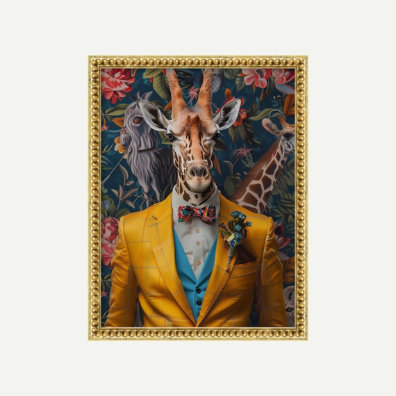 Giraffe In Suit Print Funky Poster Maximalist Animal Art