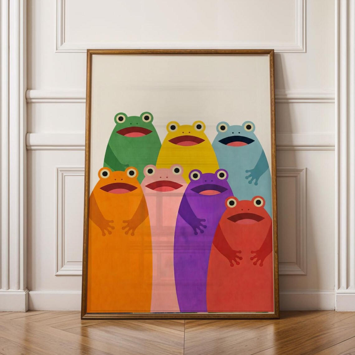 Colorful Frogs Art Print, Kitsch Kids Room Decor