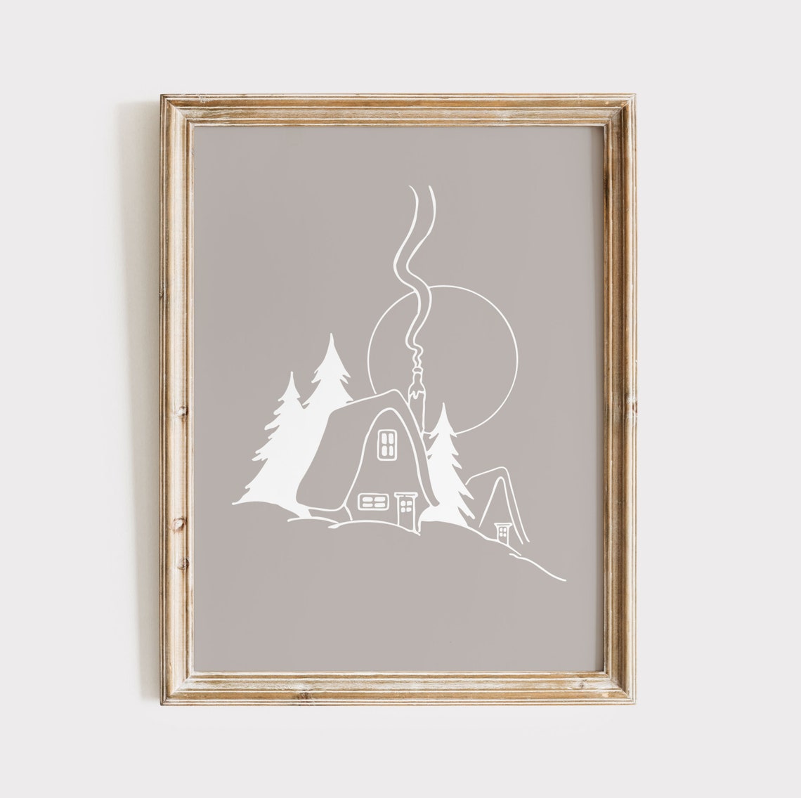 Snowy Cabin Minimalist White Line Winter Christmas Scene Poster