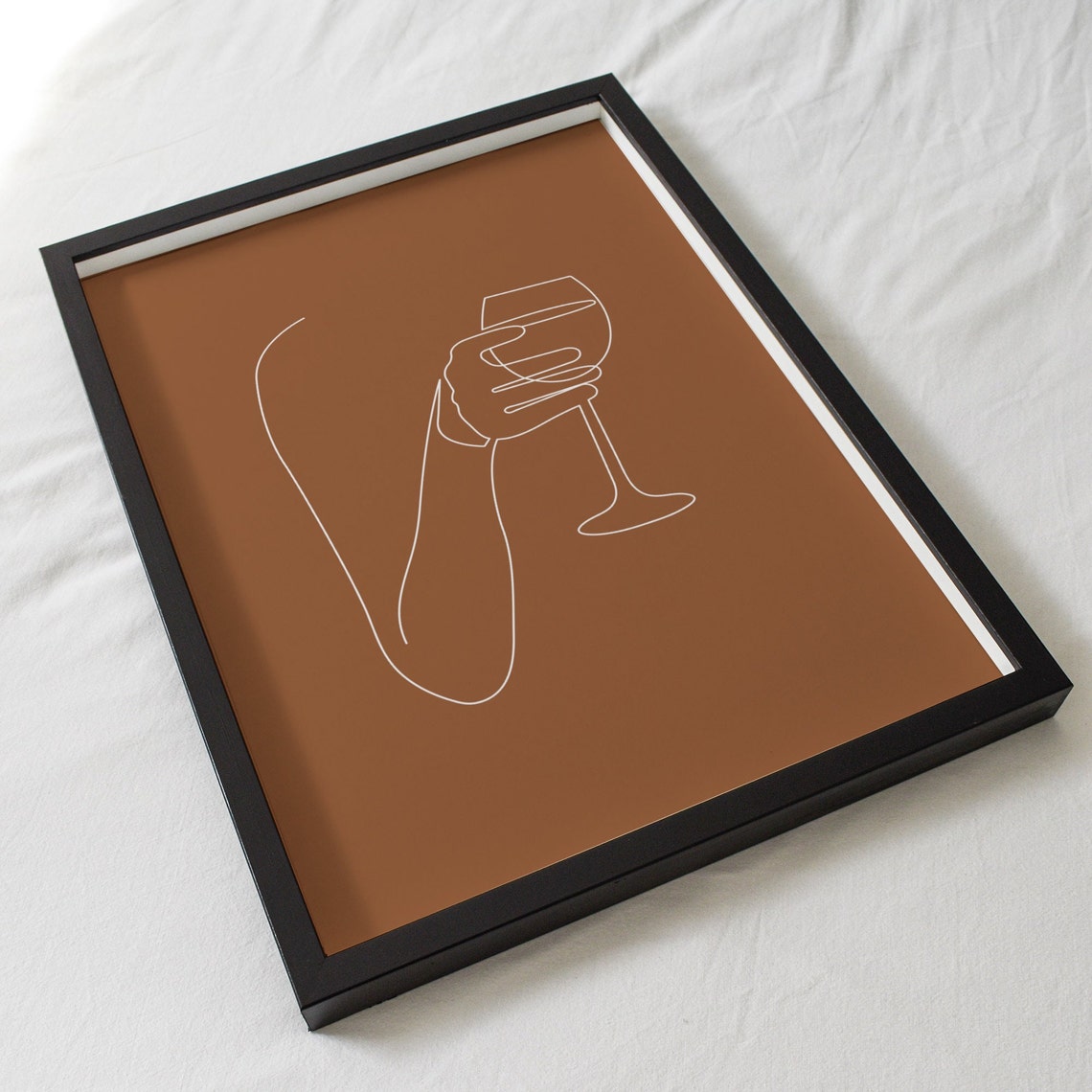 Minimalist Hand Holding Wine Glass Line Art Rust Bar Cart Poster - Image 2