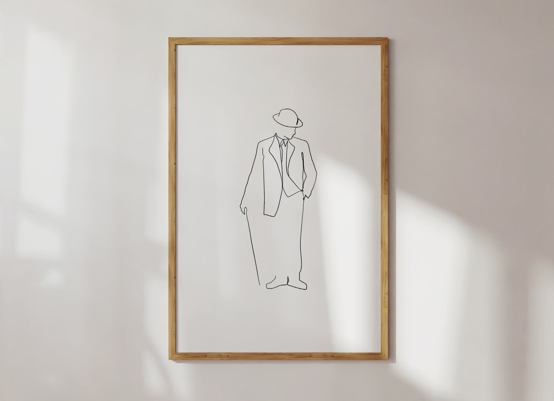 Vintage Dapper Gentleman in Bowler Hat One Line Art Decor Poster