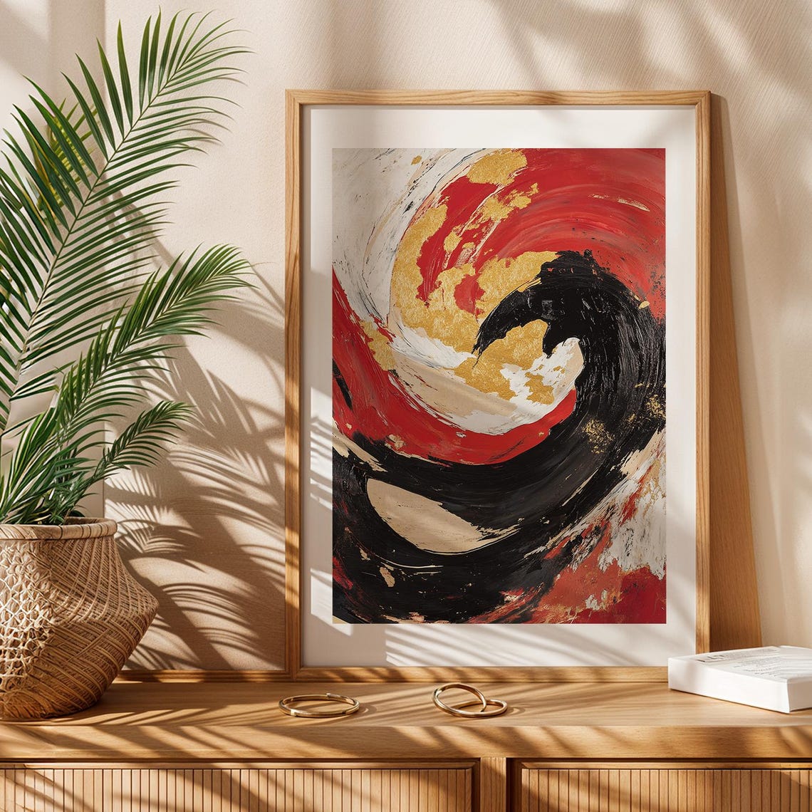 Bold Red Black and Gold Swirl Abstract Expressionist Painting Poster
