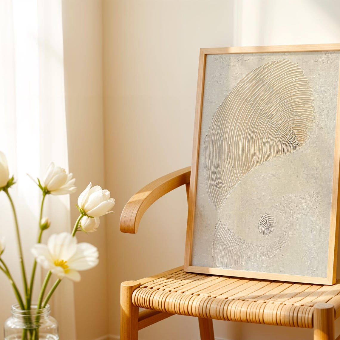 Soft Beige Yin Yang Circular Textured Minimalist Sculptural Poster - Image 5