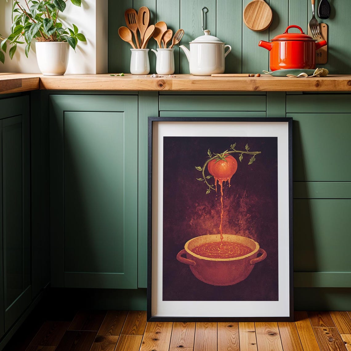 Tomato Soup Art Print Vintage Kitchen Decor Rustic Food Illustration