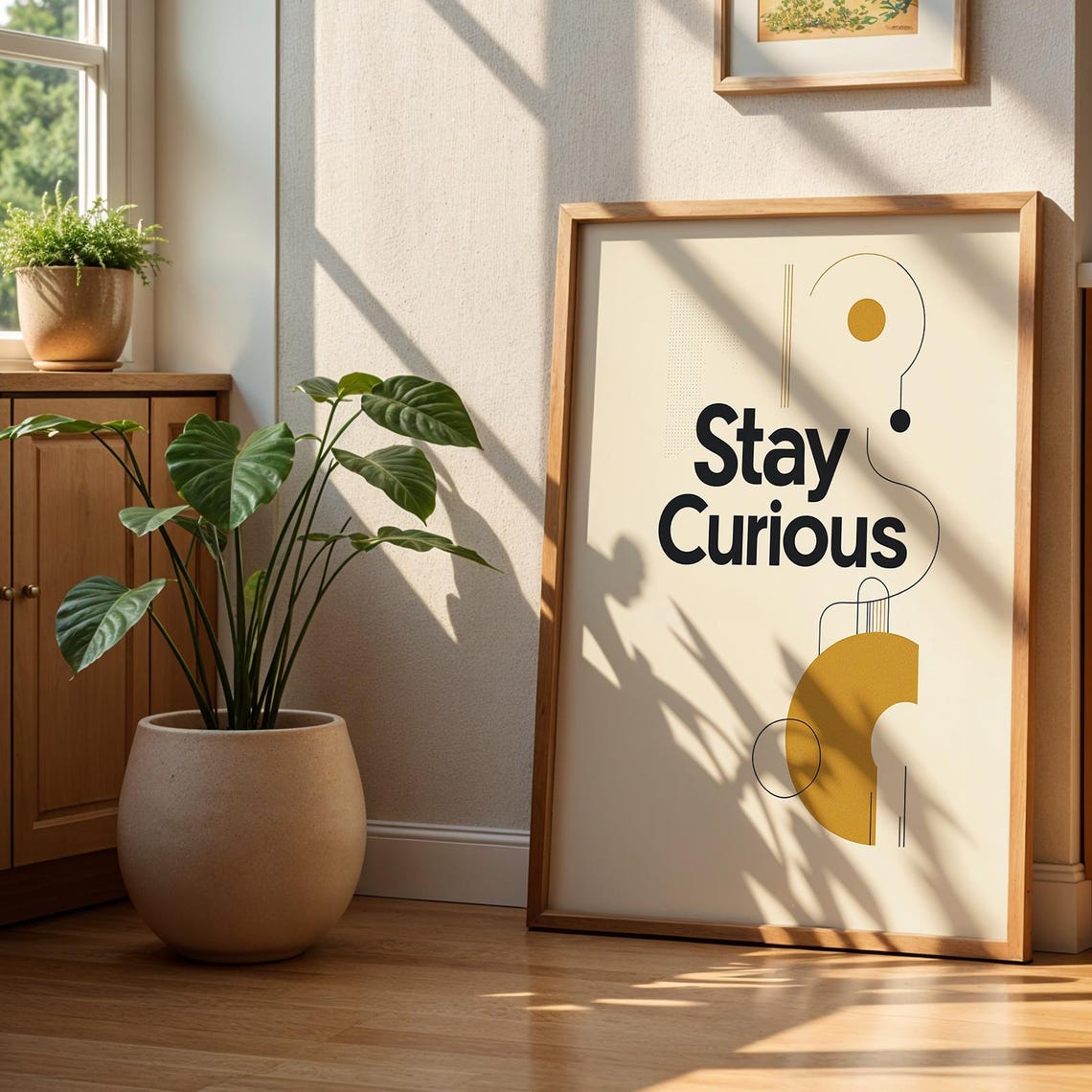 Modern Typography Art Print Stay Curious Wall Abstract Motivational Poster Minimalist Geometric Decor