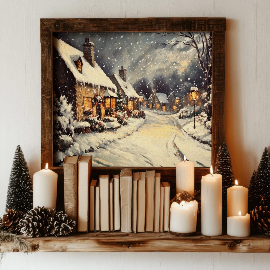 English Village Winter Night - Vintage Style - Image 2