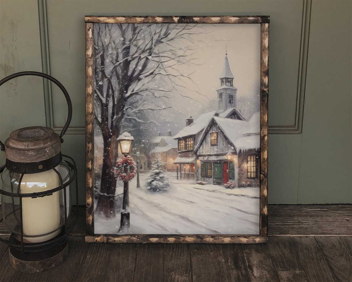Cozy Winter Village, Vintage Style Painting - Image 2