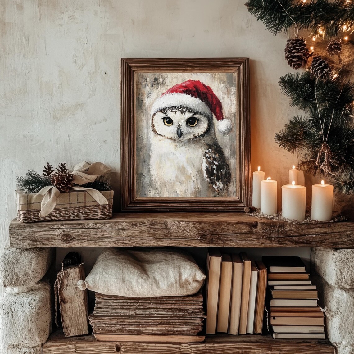Christmas Snow Owl, Vintage Style Holiday Decor - Image 2
