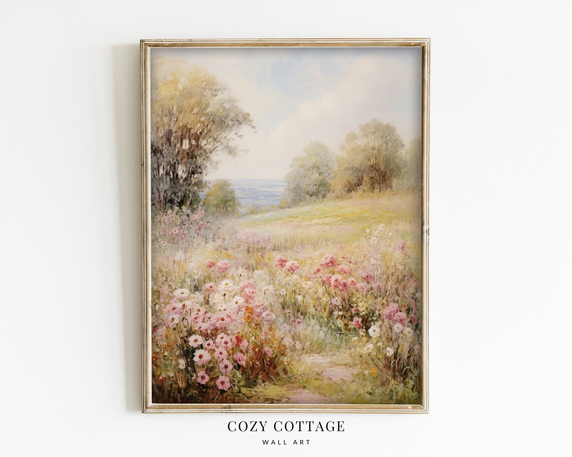 Flower Meadow Vintage Style Art Print, Cottage Decor - Image 2
