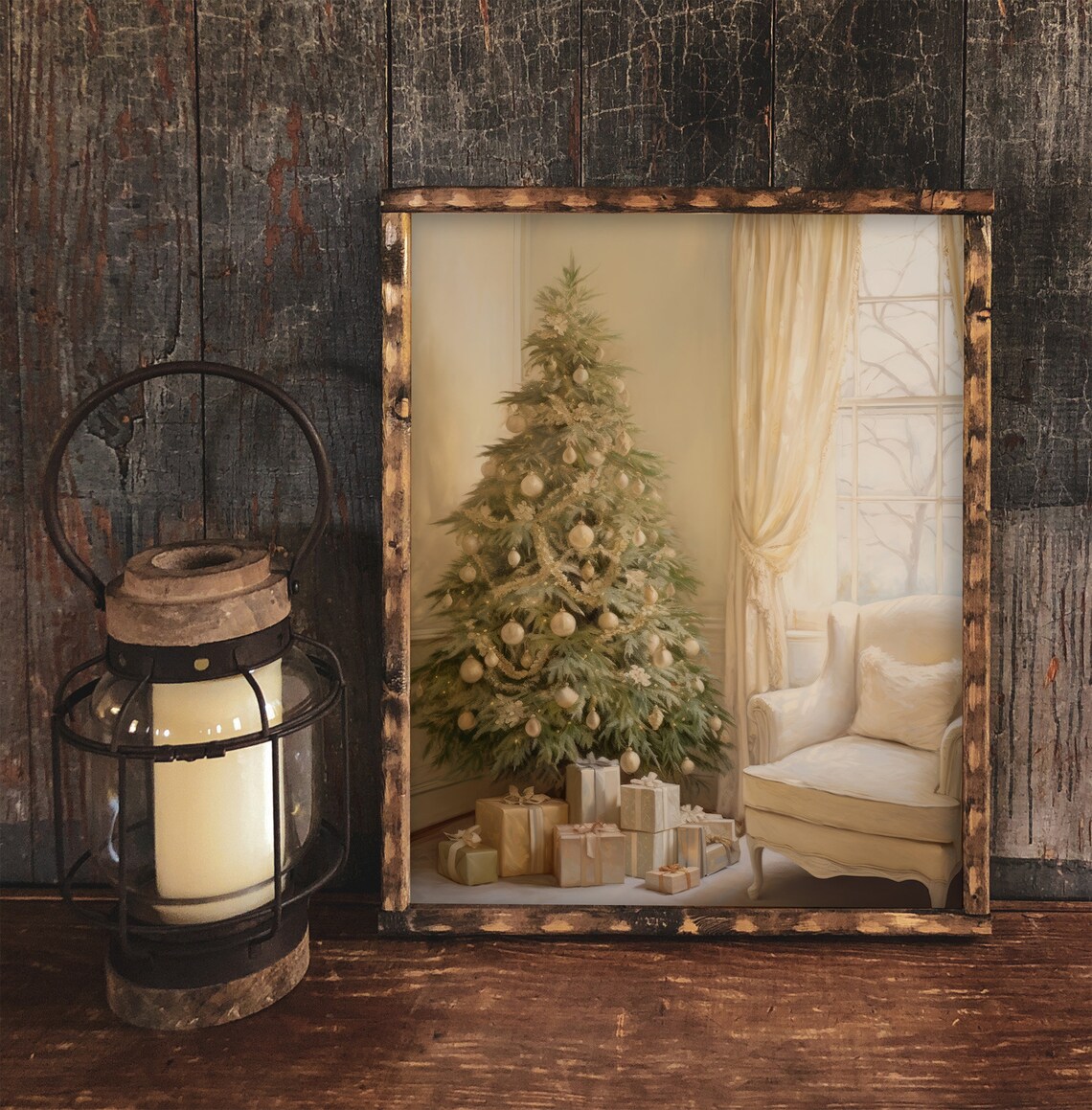 Cozy Christmas Tree, Vintage Style Painting - Image 2