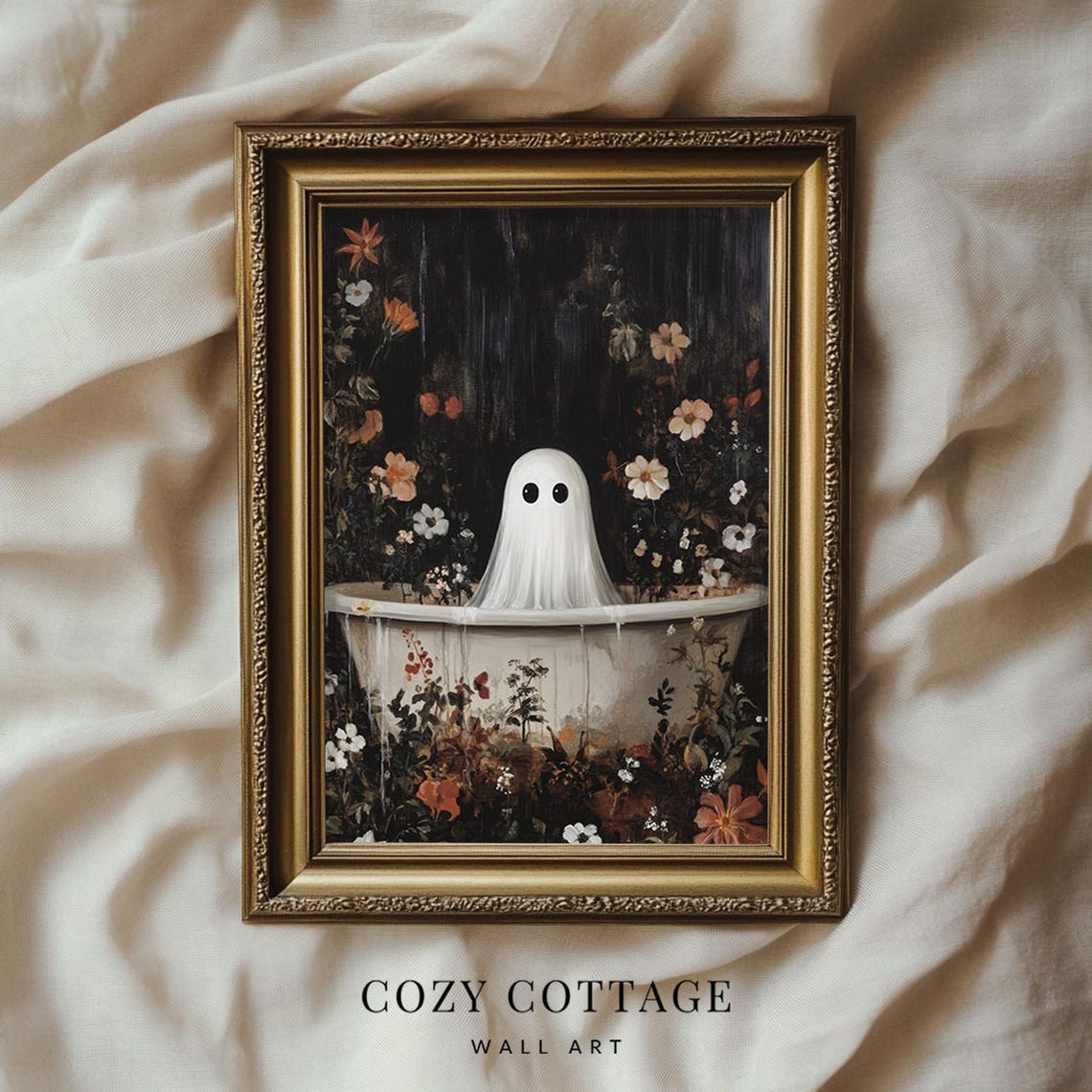 Whimsical Ghost in Bathtub, Vintage Halloween Art Print - Image 3