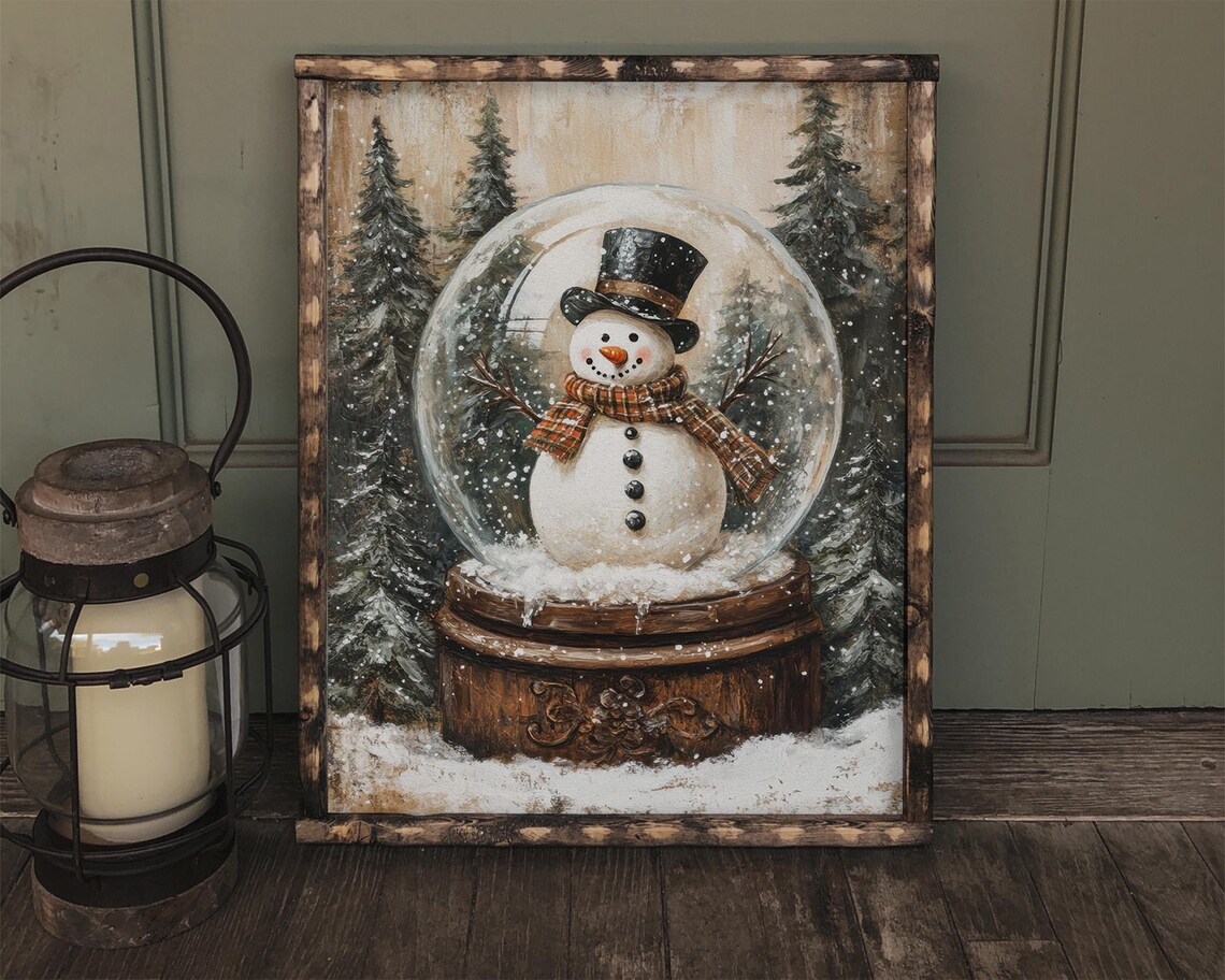Rustic Snowman Print, Cozy Cottage Holiday Decor - Image 2