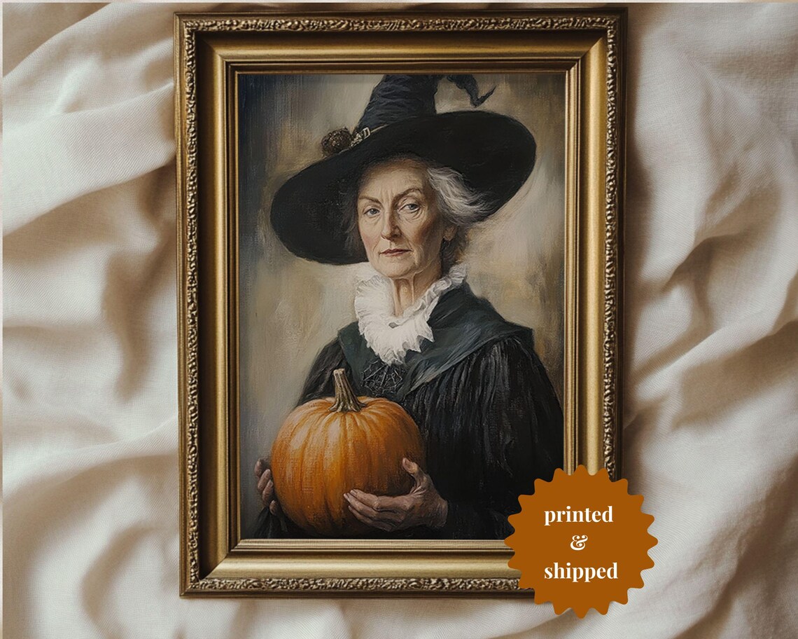 Victorian Witch Holding A Pumpkin, Vintage Style