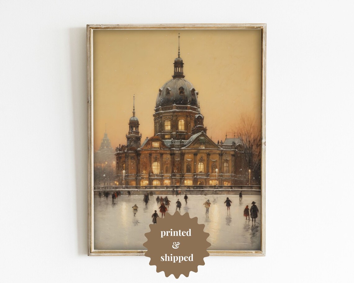 Ice Skating In The City, Vintage Style Painting