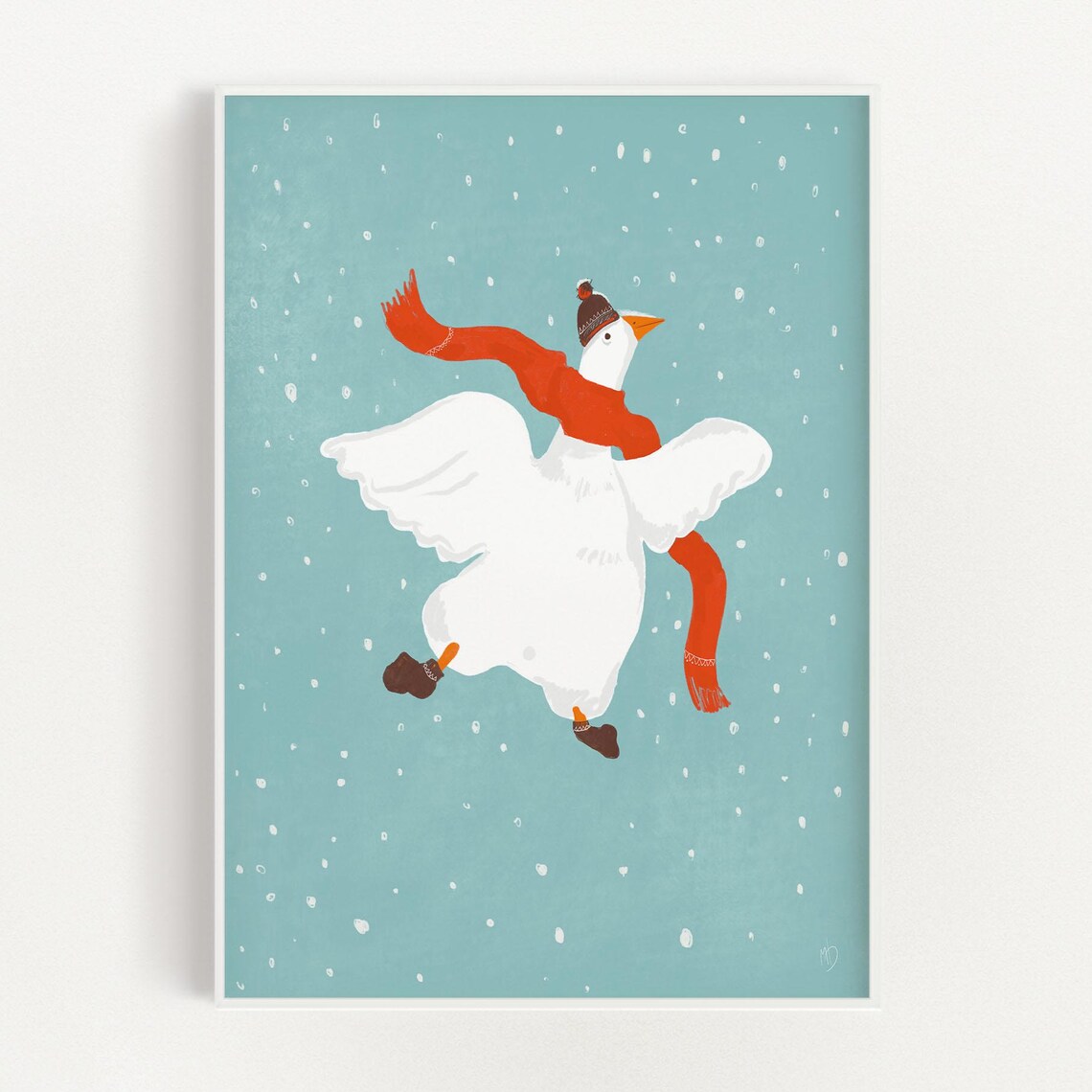 Christmas Goose Poster, Cozy Winter Art Print