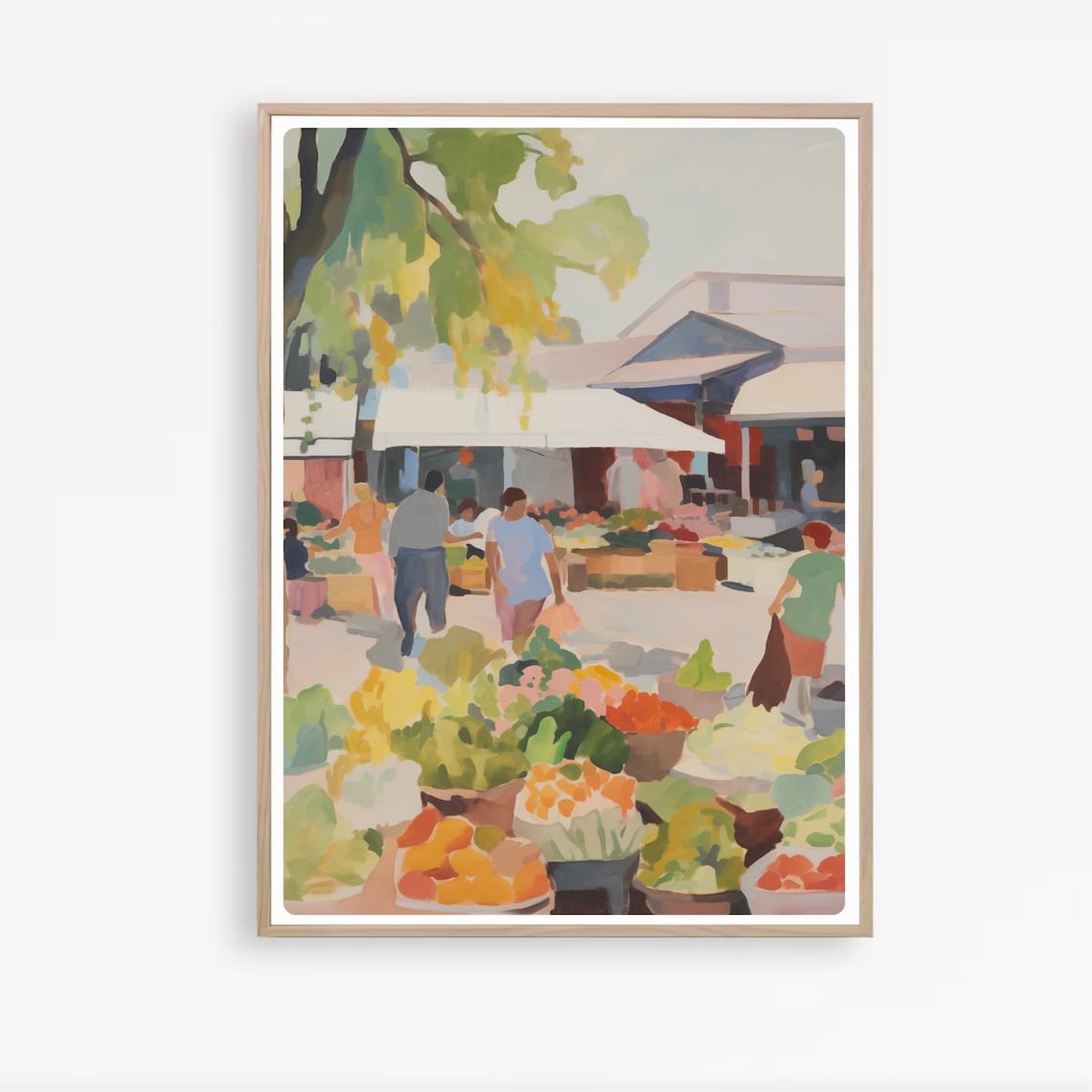 Farmers Market Produce Stalls Watercolor Painting Vibrant Food Poster - Image 4