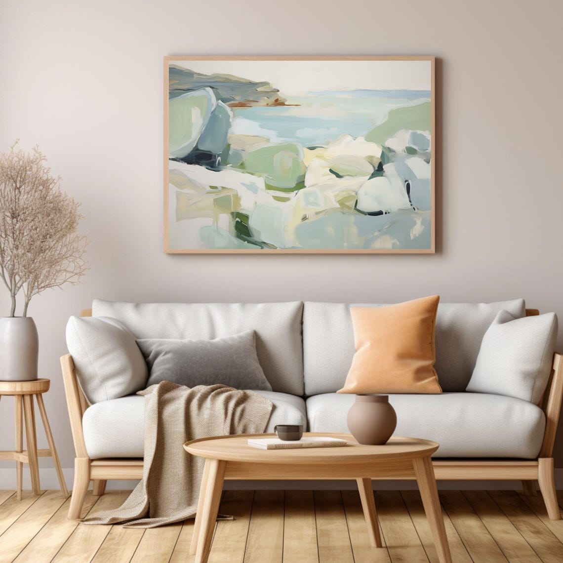 Abstract Rocky Beach Blue Coastal Ocean Shoreline Waves Print - Image 2
