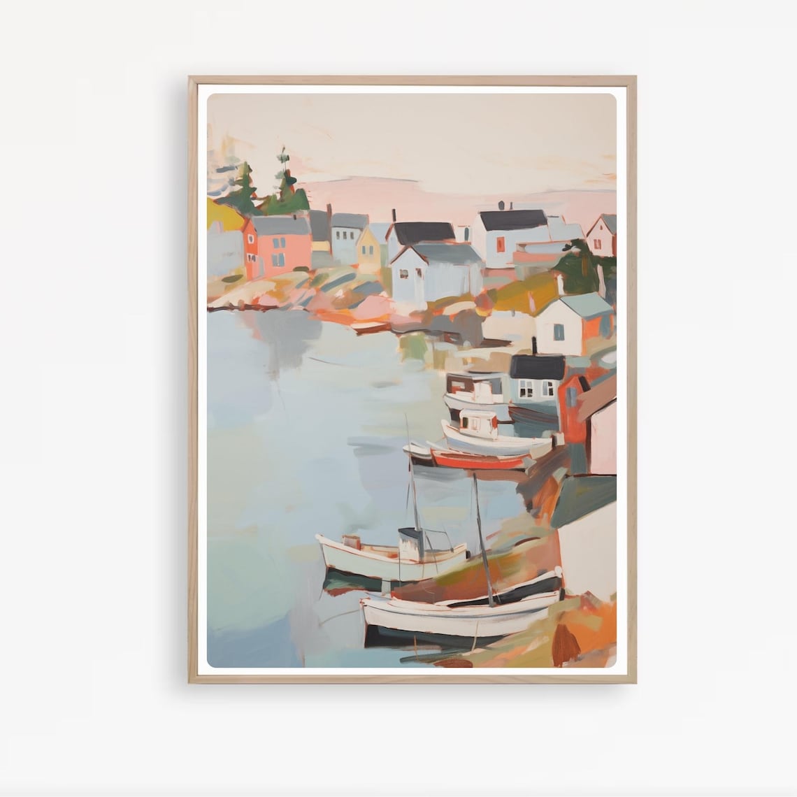 New England Harbor Boats Painting Fishing Village Waterfront Poster - Image 4