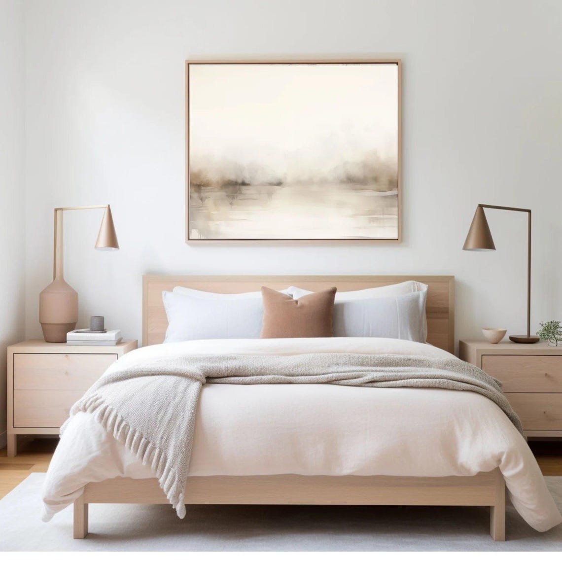 Minimalist Foggy Landscape Watercolor Painting Neutral Serene Poster - Image 3