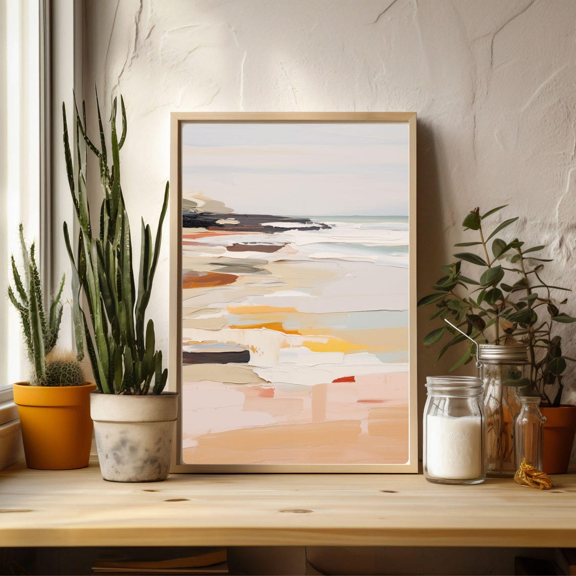 Abstract Peach Beach Waves Watercolor Painting Ocean Shore Poster - Image 2