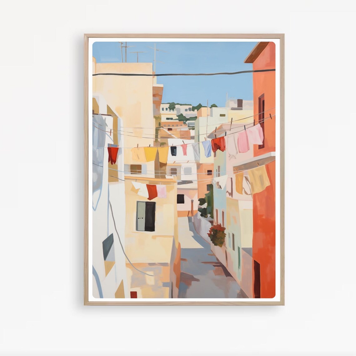 Mediterranean Street Laundry Colorful Alley Italy Village Scene Poster - Image 4