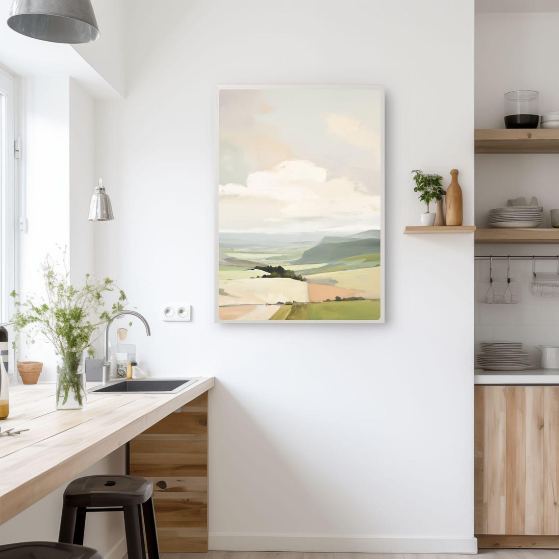 Minimalist Countryside Fields Painting Patchwork Farm Soft Sky Poster - Image 2
