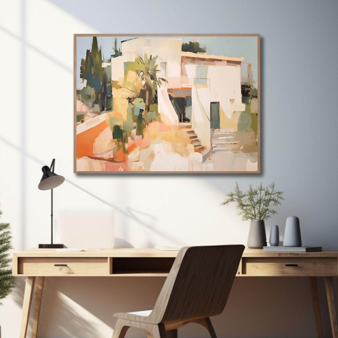 Warm Abstract Mediterranean Villa Pastel Coastal Painting Poster - Image 2