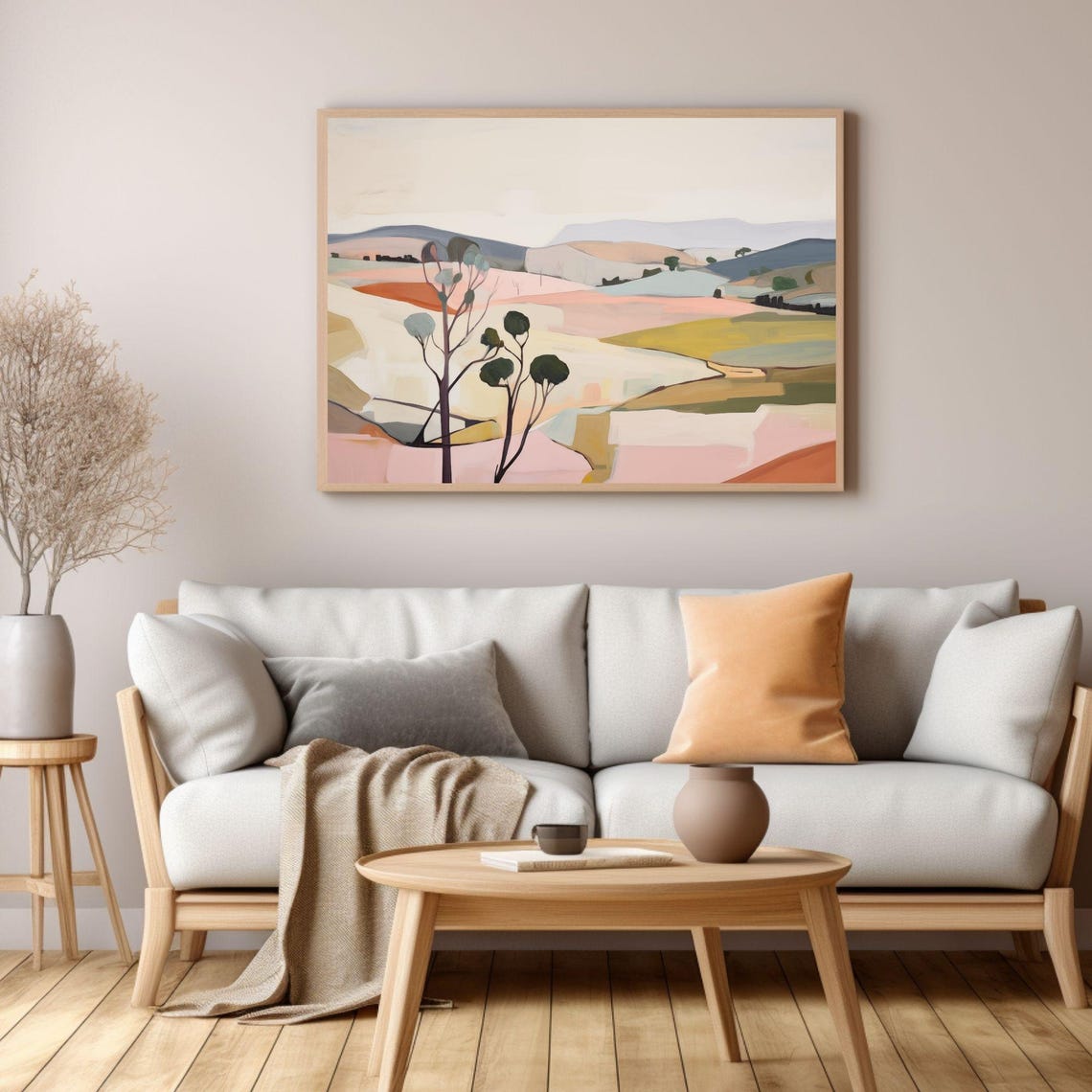 Pink Rolling Hills Abstract Landscape Painting Pastel Fields Poster - Image 3