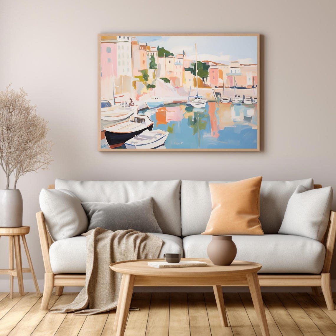 South Of France Harbor Print St Tropez Painting Wall Art Mediterranean French Boats In Giclee - Image 3