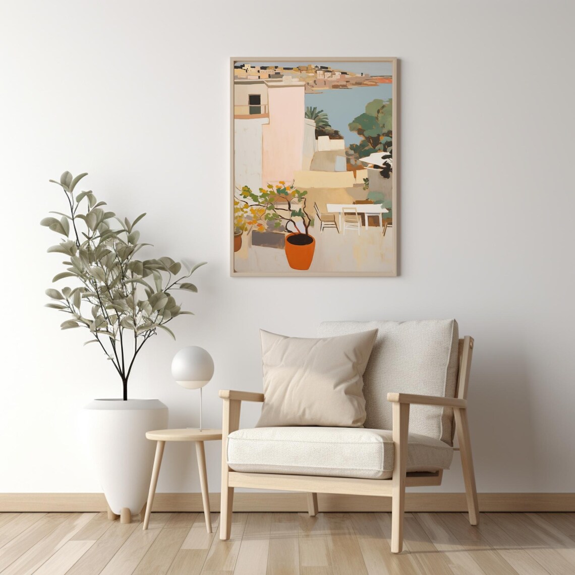 Sunlit Mediterranean Terrace Overlooking The Sea Coastal Art Poster - Image 3