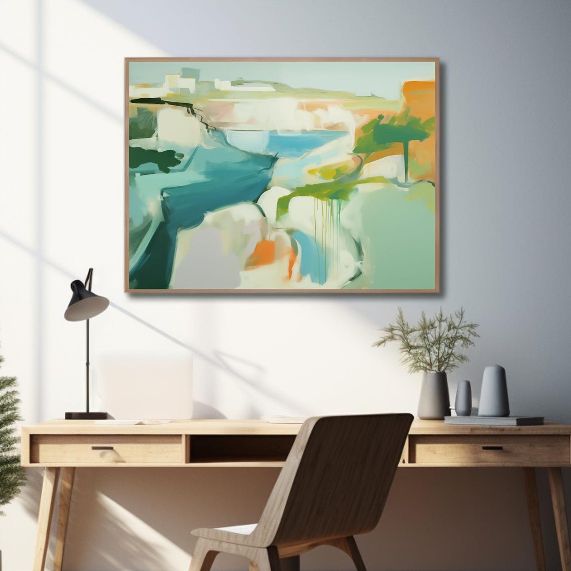 Modern Abstract Coastal Watercolor Painting Teal and Orange Poster - Image 4
