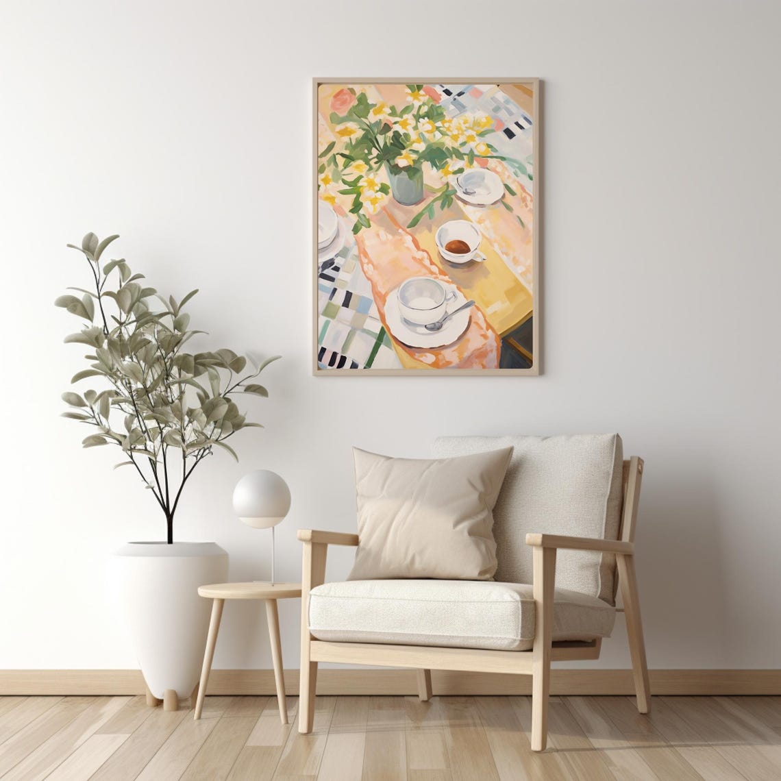 Sunny Breakfast Table Coffee Cups Flowers Kitchen Painting Poster - Image 4