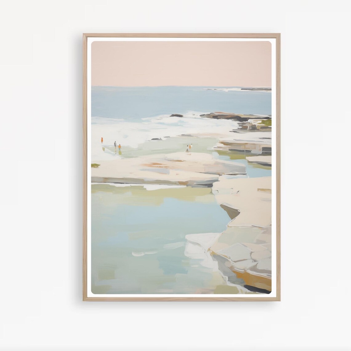 Minimalist Coastal Lagoon Painting Rocky Shoreline Ocean View Poster - Image 3