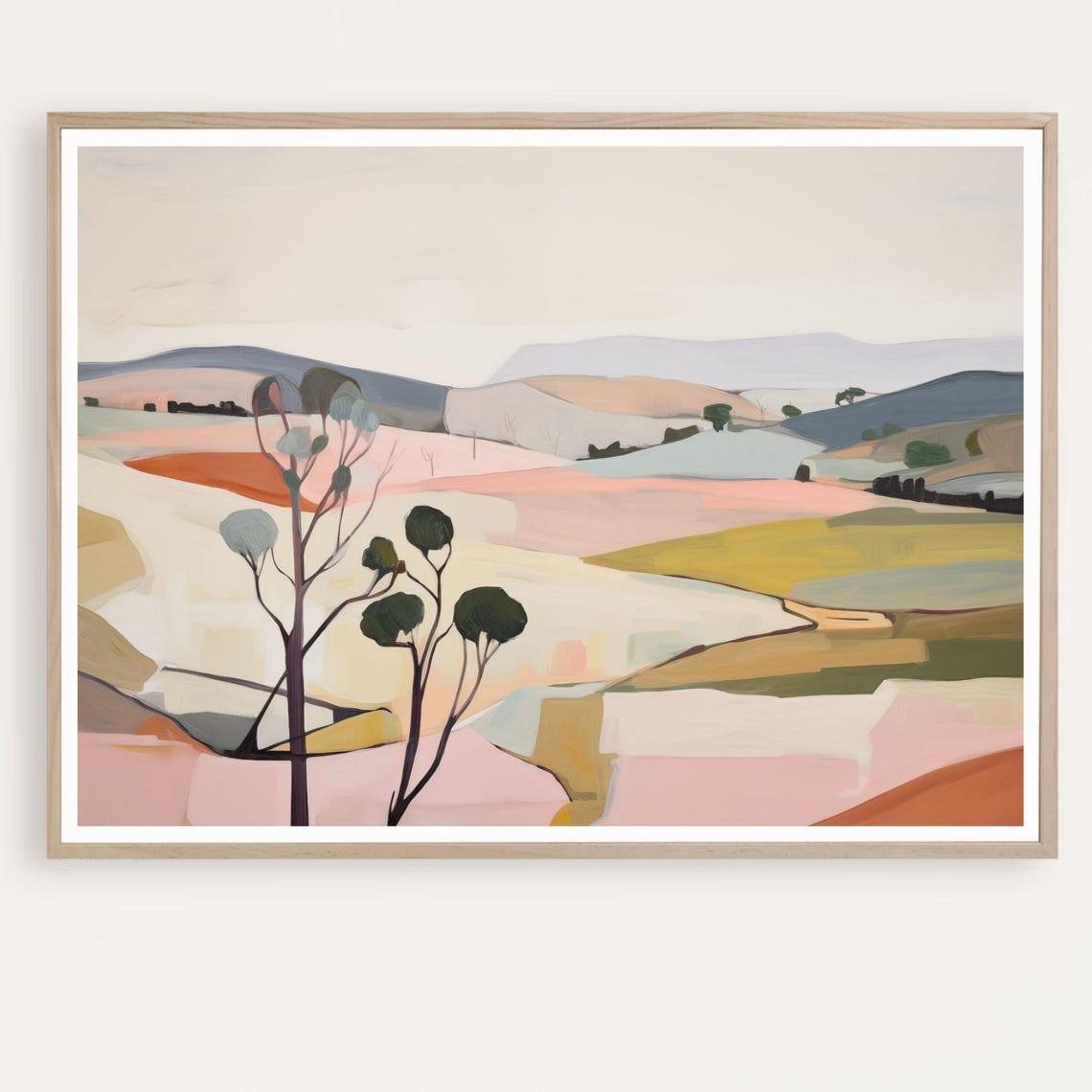 Pink Rolling Hills Abstract Landscape Painting Pastel Fields Poster