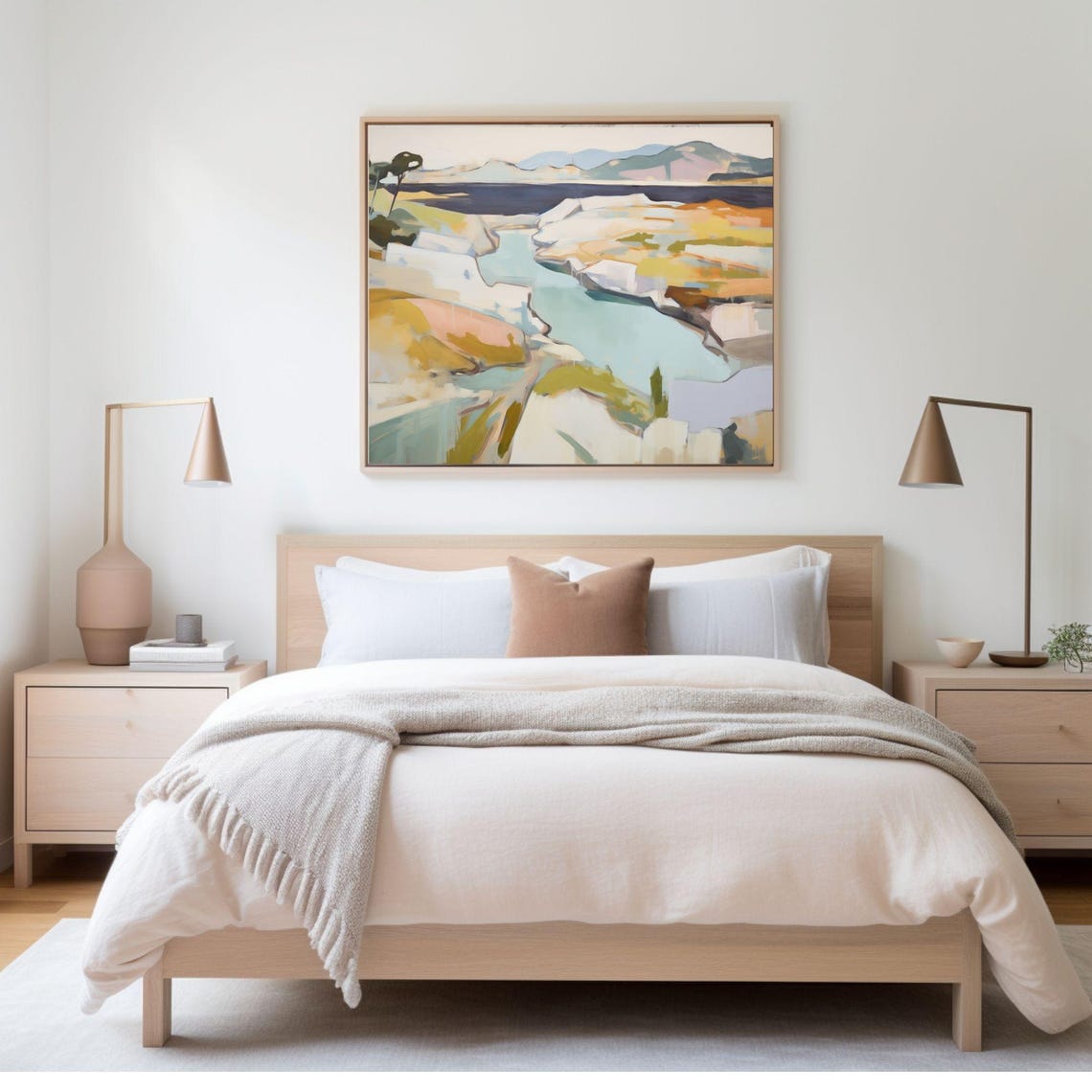Abstract Coastal River Painting Ochre Cliffs Estuary Modern Art Poster - Image 3