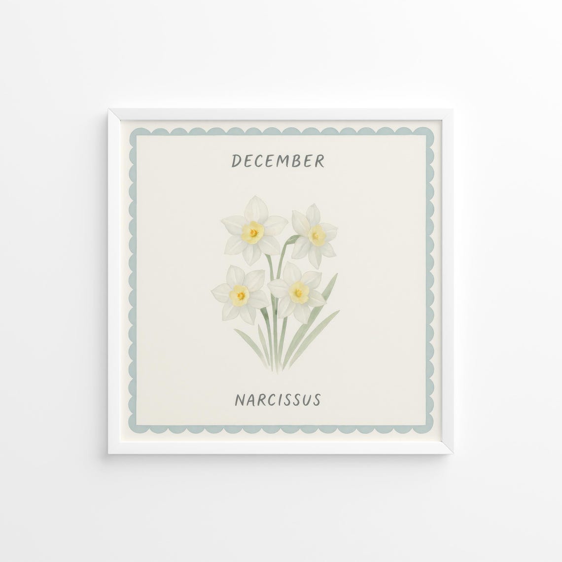 December Narcissus White Watercolor Birth Flower Botanical Poster