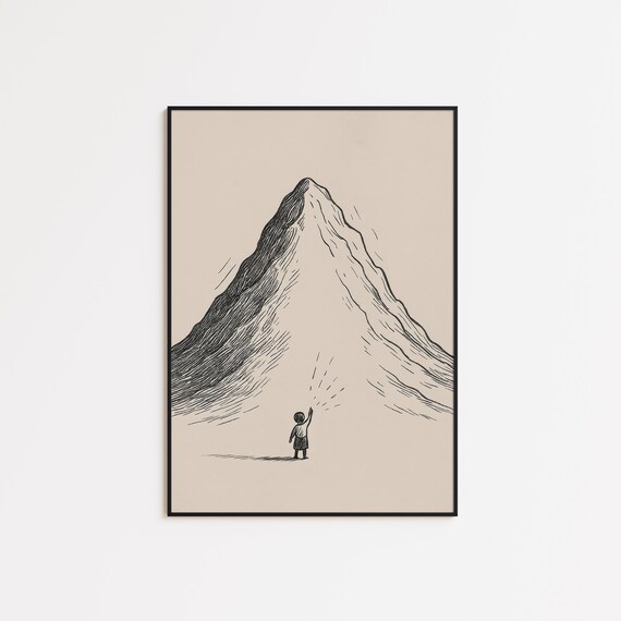 Small Child Before a Towering Mountain Christian Faith Poster