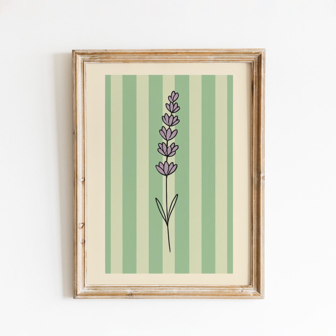 Purple Lavender Sprig Framed Panel Green Striped Floral Poster