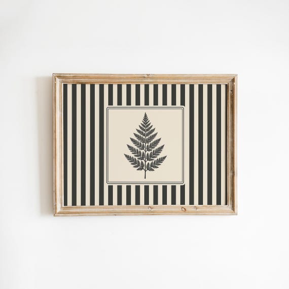 Fern Botanical Print Vintage Plant Illustration With Striped Background
