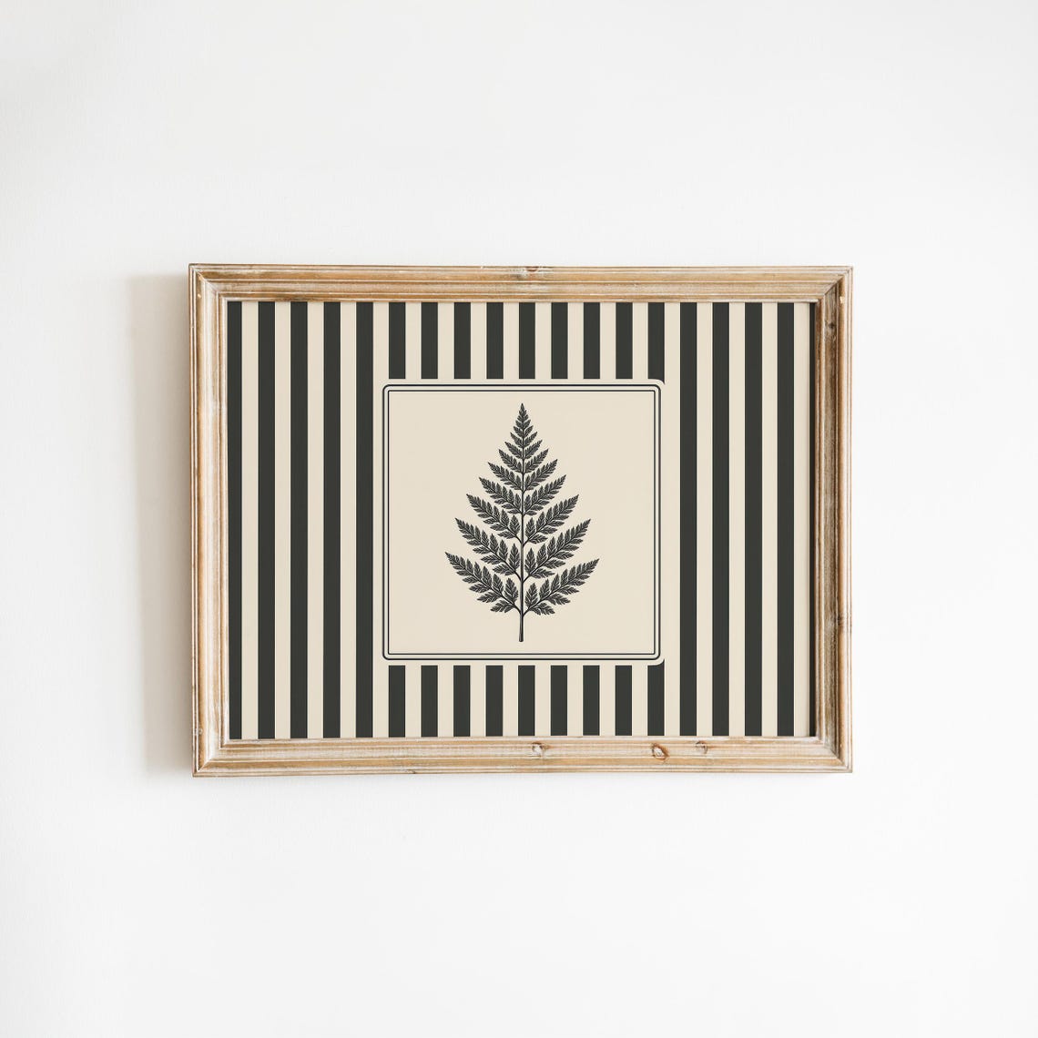 Fern Frond Vintage Botanical Illustration on Striped Background Poster