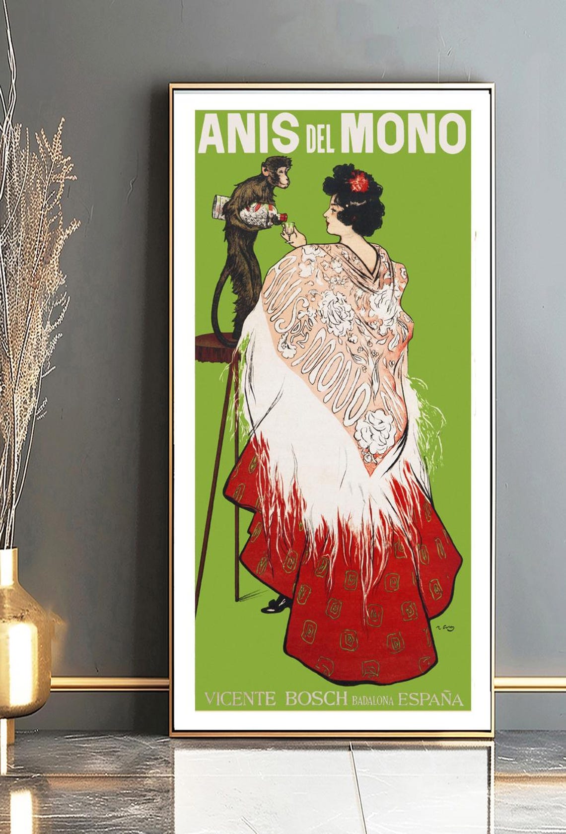Anis Del Mono Spanish Woman Monkey Spanish Liqueur Ad Poster - Image 2