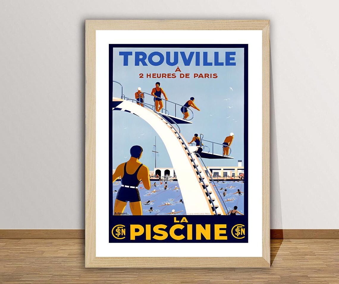 Trouville La Piscine France Vintage Travel Poster