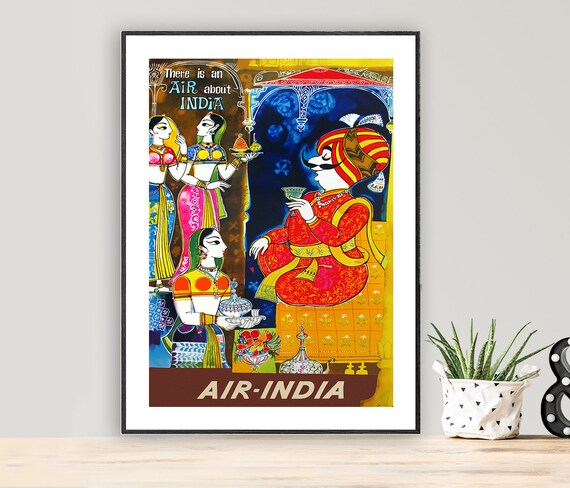 Air India Vintage Travel Poster, Indian Travel Print