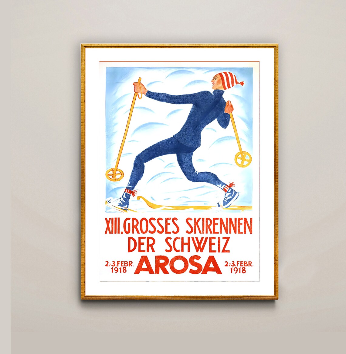 Arosa 1918 XIII Swiss Alpine National Ski Race Vintage Ski Poster - Image 3