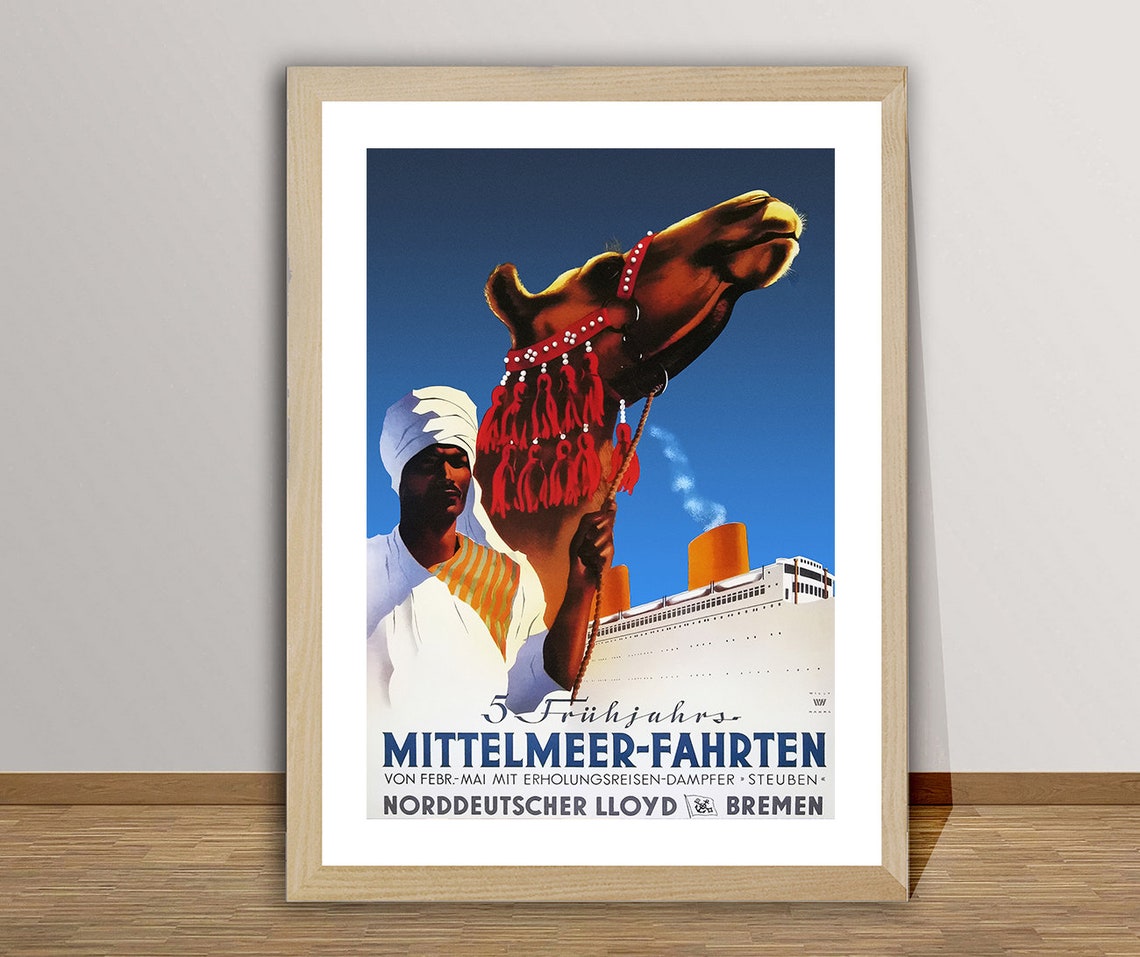 Norddeutscher Lloyd Steuben Mediterranean Cruises Vintage Poster