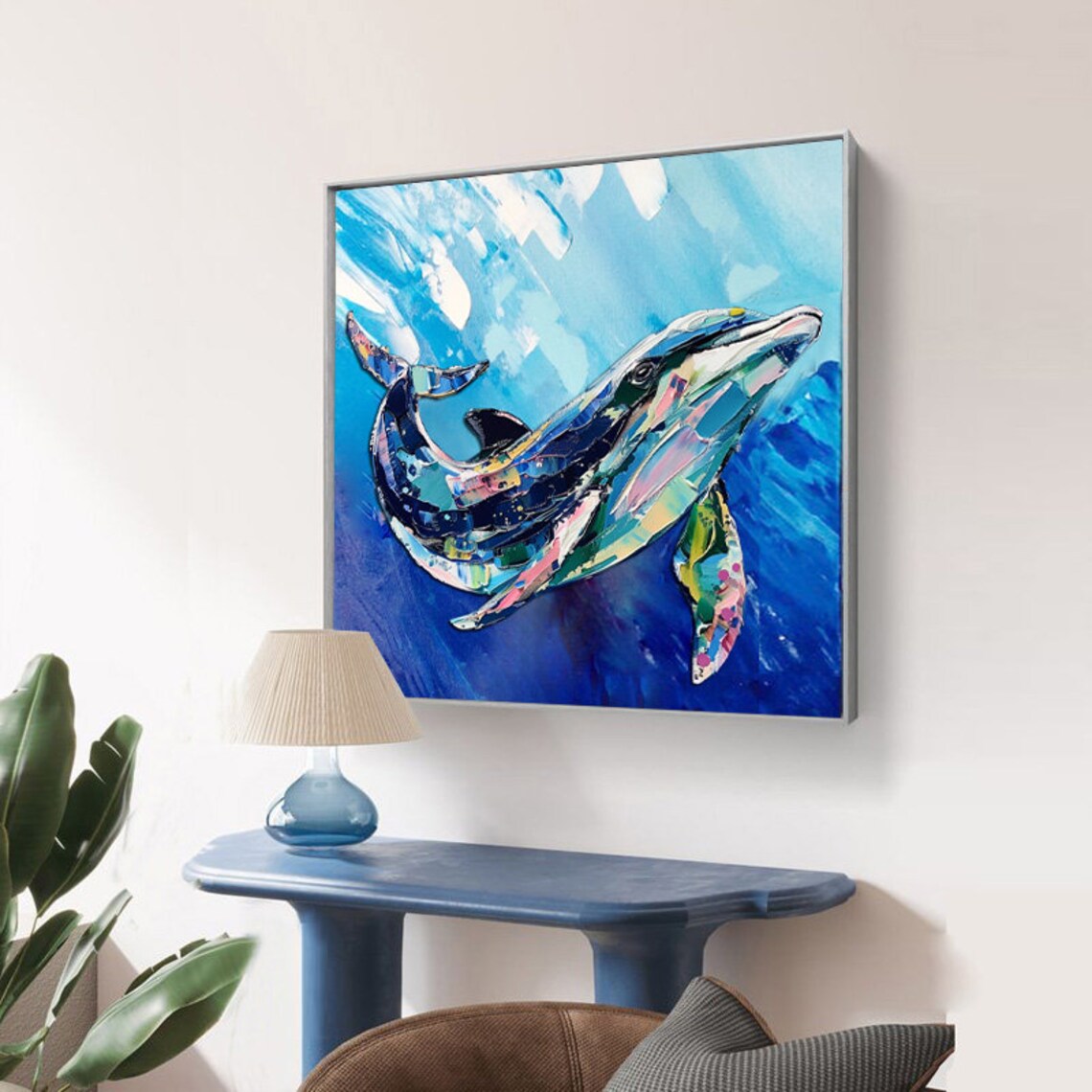 Abstract Dolphin Art Print, Colorful Textured Painting - Image 5