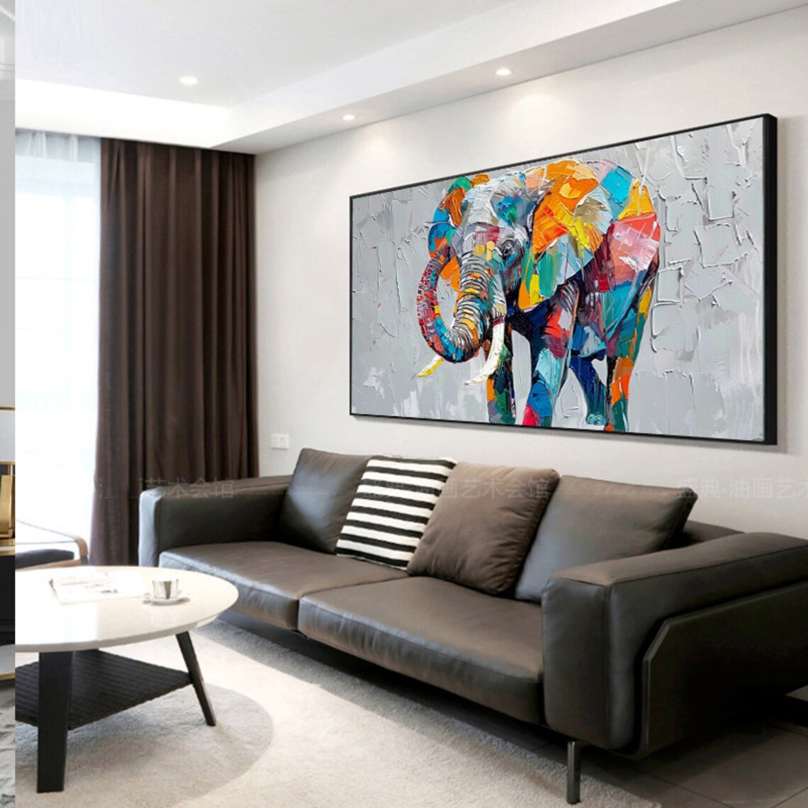 Abstract Colorful Elephant Palette Knife Art Print - Image 2
