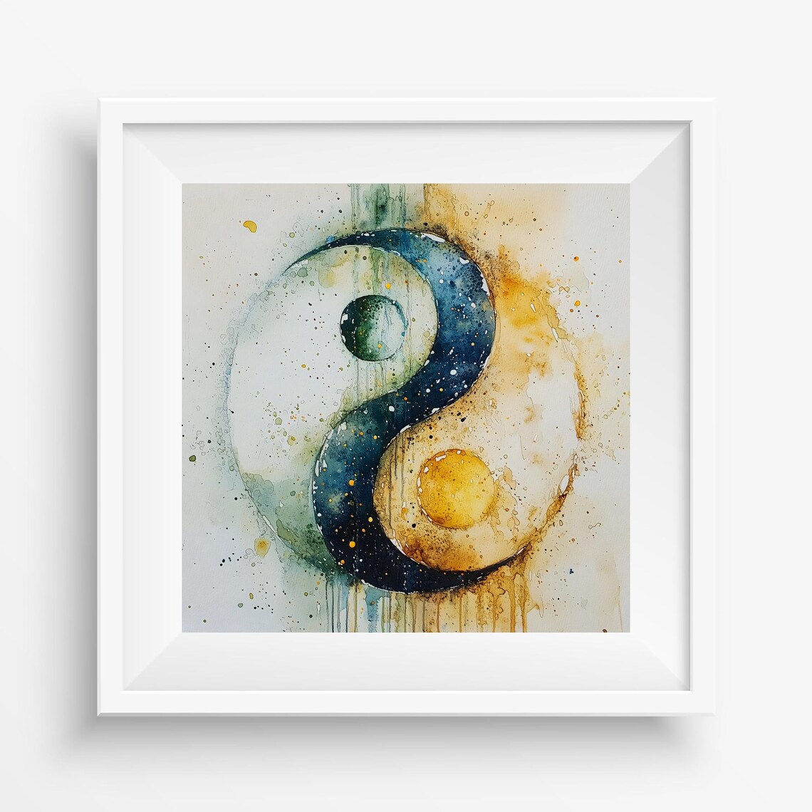 Watercolor Yin Yang Navy Ochre Balance Symbol Zen Meditation Room Poster