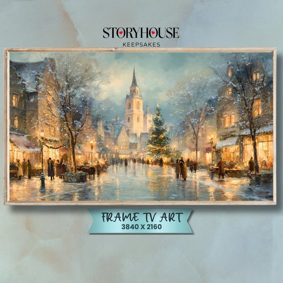 Christmas Frame Tv Art European Holiday Market Samsung Winter Cozy Landscape Impressionist Scene
