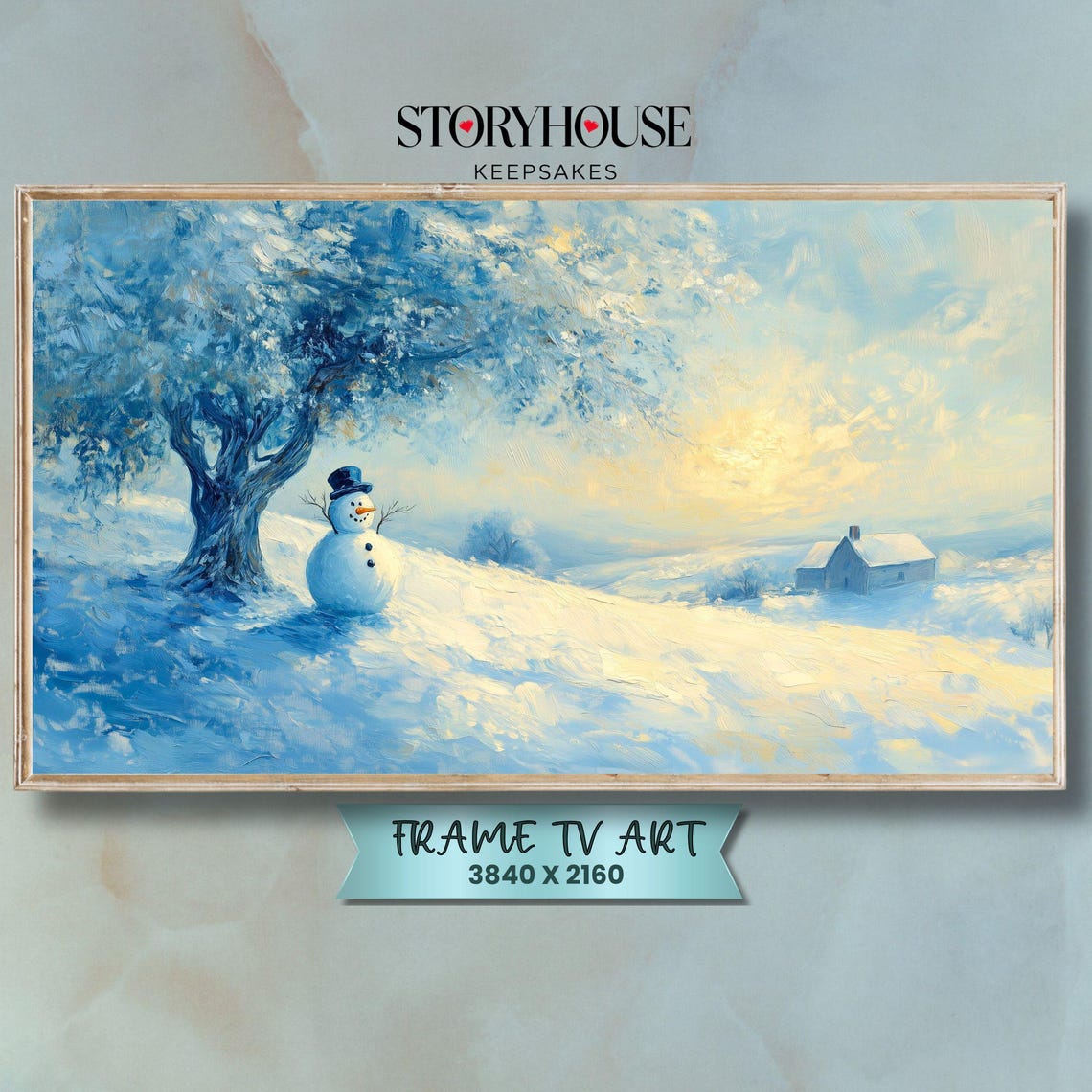 Snowman Sunrise Winter Field Impressionist Christmas Morning Wall Art